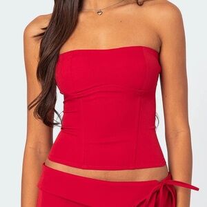 Edikted Red Lace-Up Corset